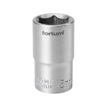 FORTUM dugófej, 1/2", 15mm, 61CrV5, mattkróm,  38mm hosszú FORTUM