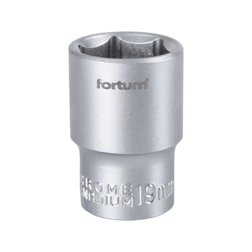 FORTUM dugófej, 1/2", 19mm, 61CrV5, mattkróm,  38mm hosszú FORTUM