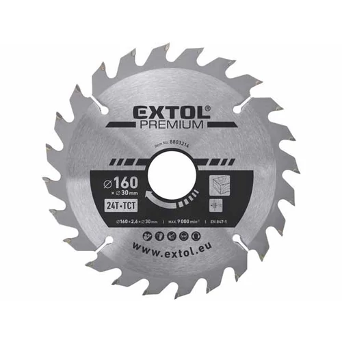 Extol Prémium körfűrészlap, keményfémlapkás, 160×30mm(lyuk átm), T24; 2,8mm lapkaszélesség, max. 9000 ford/perc