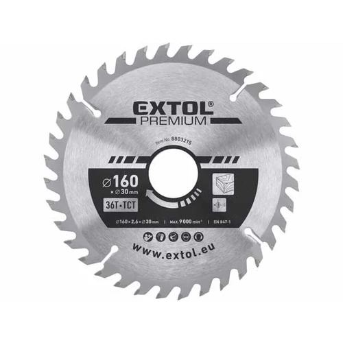 Extol Prémium körfűrészlap, keményfémlapkás, 160×30mm(lyuk átm), T36; 2,8mm lapkaszélesség, max. 9000 ford/perc
