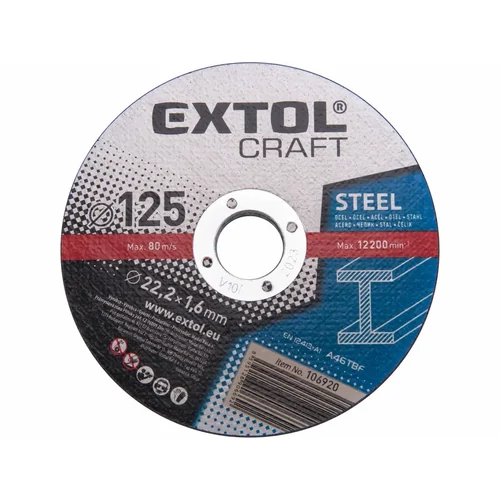 Extol vágókorong fémhez; 125×1,6×22,2mm,max. 12.200 ford/perc, (darabáras, de csak ötösével rendelhető)