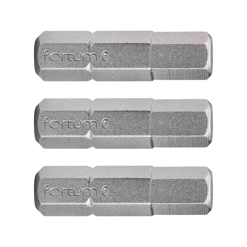 Fortum behajtóhegy HEX, 3 db, S2 acél; H 6×25mm, bliszteren
