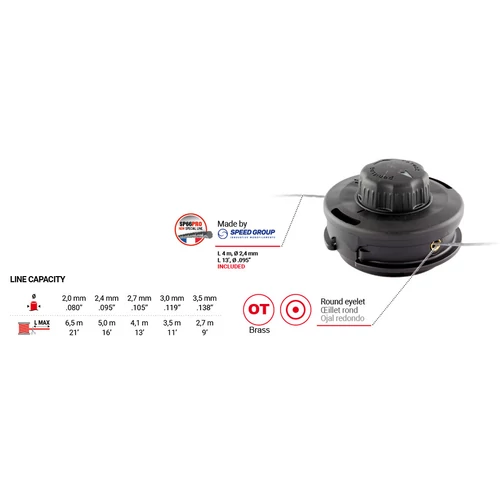 Damilfej Tap&amp;Go könnyű damilbefűzéssel 109 mm, M10x125, M8x1,25