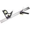 Kép 1/9 - Asztalos kombinált derékszög/vízmérték/vonalzó, többfunkciós, 300 mm, ALU/Inox, mm beosztás, 0°-45°-90° beosztás