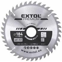Extol Prémium körfűrészlap, keményfémlapkás, 184×30mm(lyuk átm), T40; 3,2mm lapkaszélesség, max. 7000 ford/perc