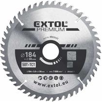Extol Prémium körfűrészlap, keményfémlapkás, 184×30mm(lyuk átm), T50; 3,2mm lapkaszélesség, max. 7000 ford/perc