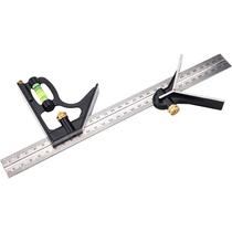 Asztalos kombinált derékszög/vízmérték/vonalzó, többfunkciós, 300 mm, ALU/Inox, mm beosztás, 0°-45°-90° beosztás