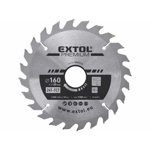 Extol Prémium körfűrészlap, keményfémlapkás, 160×30mm(lyuk átm), T24; 2,8mm lapkaszélesség, max. 9000 ford/perc