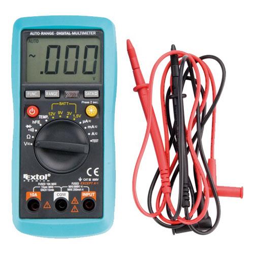 Extol Prémium digitális multiméter; Amper/Volt/Ohm mérő, hangjelző funkcióval, CE, 3 db 1,5V AAA elem