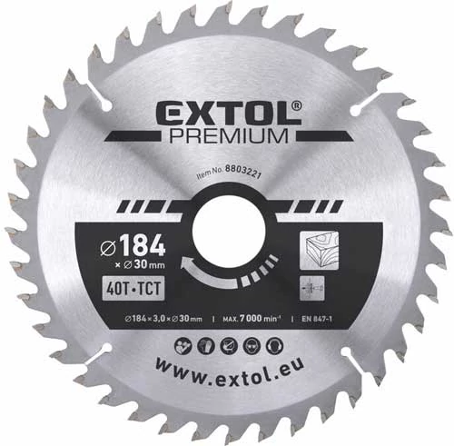 Extol Prémium körfűrészlap, keményfémlapkás, 184×30 mm, T40; 3,0 mm lapkaszélesség